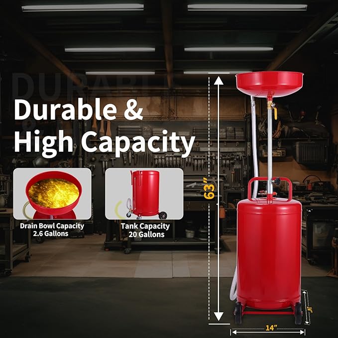 XtremepowerUS 20 Gallon Portable Waste Oil Drain Tank Air Operated Drainage