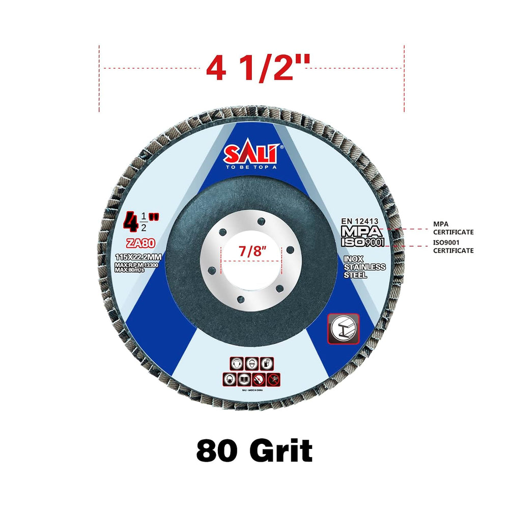 Sali 100 Pack Zirconia Flap Disc 80 Grit 4.5" x 7/8-Inch Sanding Disc Be...