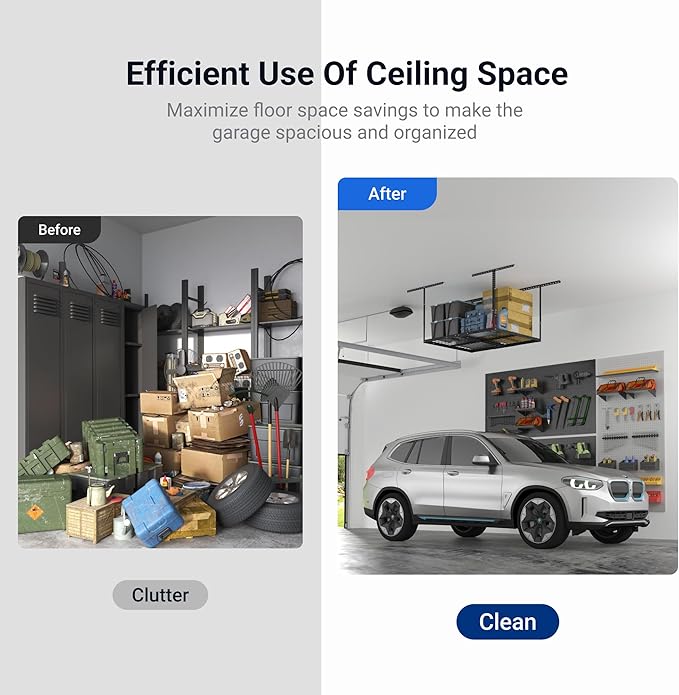 FLEXIMOUNTS 3x4FT Garage Storage Rack Overhead, Adjustable Ceiling Storage Racks