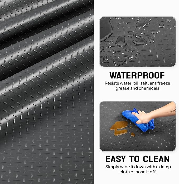 TUFFIOM 4x8 FT Garage Floor Mat, Thickened Diamond Plate PVC Garage Mats
