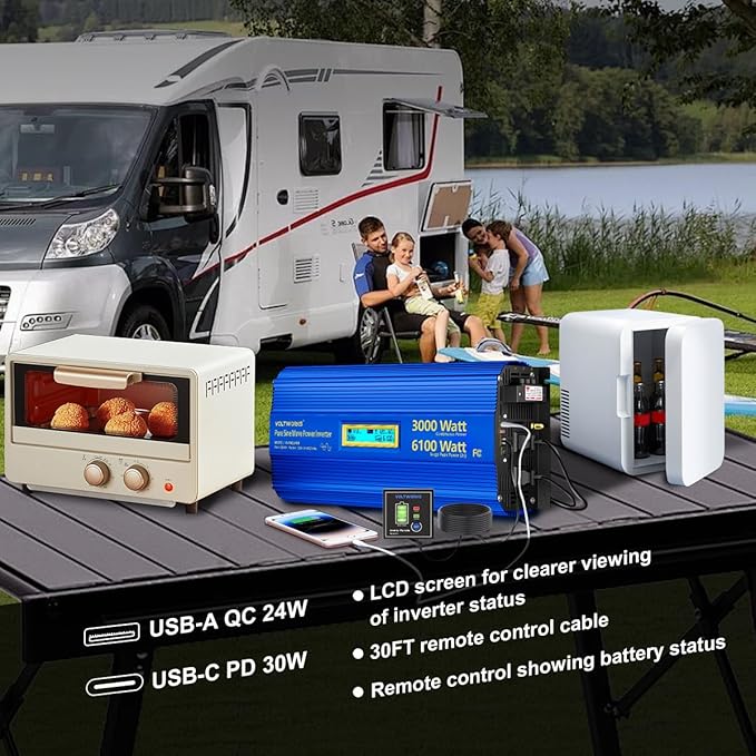 3000 Watt Pure Sine Wave Power Inverter 3000W 12V to 110V 120V AC, 6000W Surge