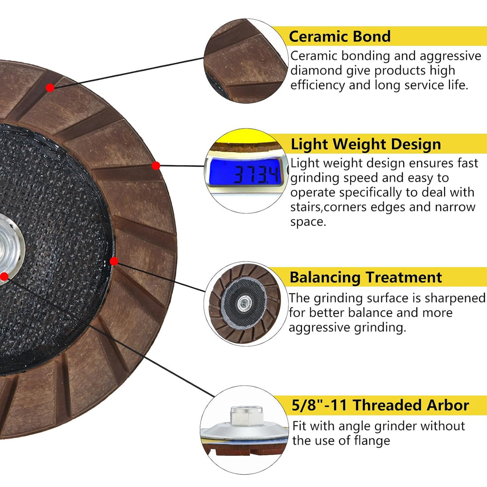 7" Ceramic Bond Diamond Cup Wheel for Concrete, 5/8-11, 100 Grit