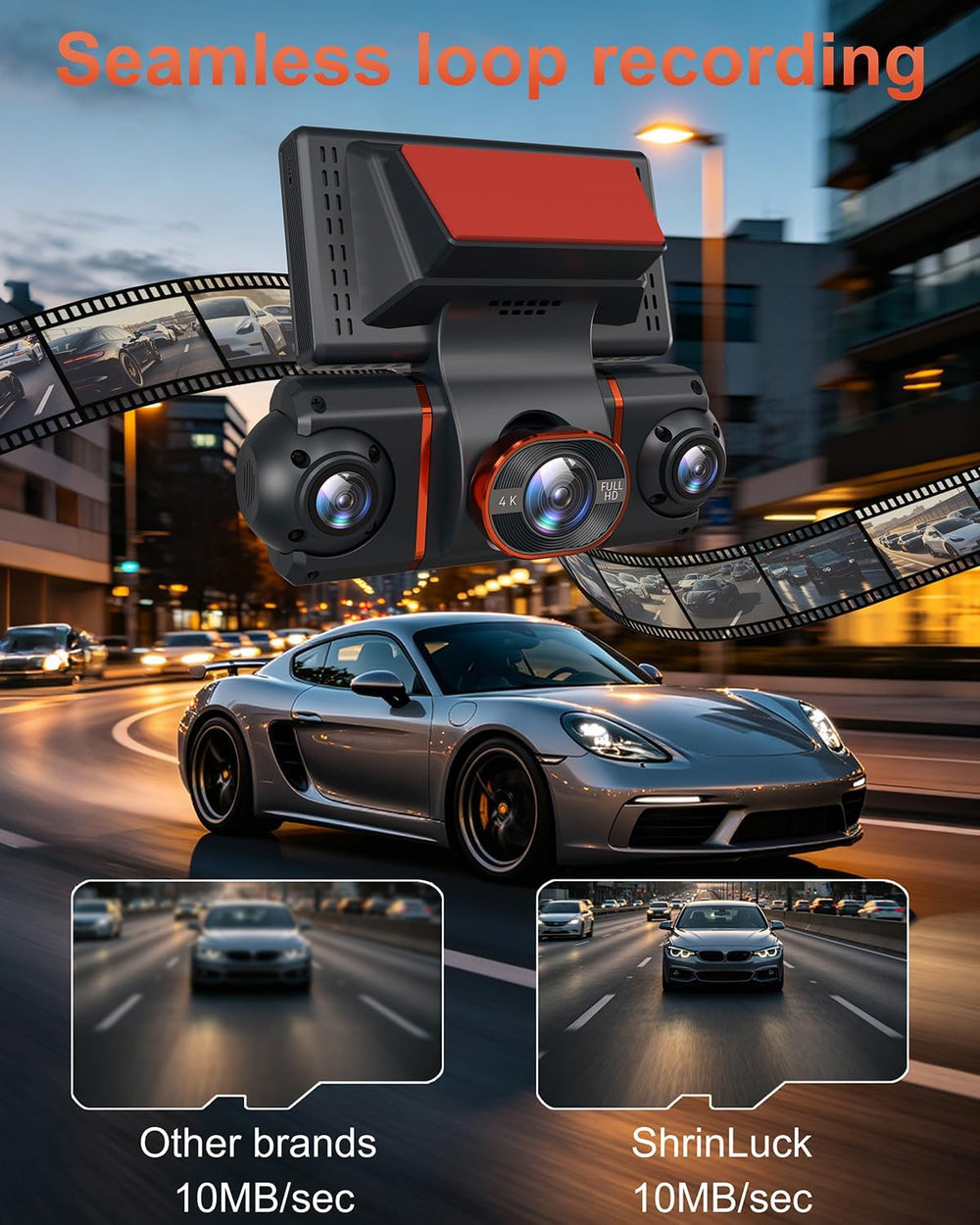4K+1080P*3 FHD Dash Cam Front and Rear, 360° Car Camera, 5.8GHz WiFi 20MB/s