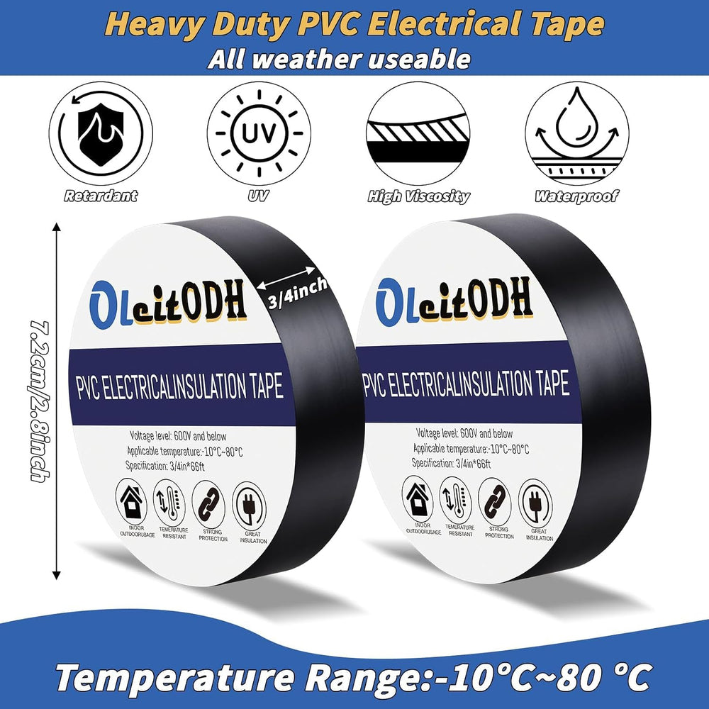 Oleitodh 100 Rolls Black Electrical Tape Bulk 3/4 Inch x 66FT Vinyl Tape