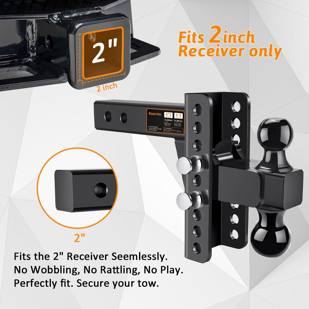 Adjustable Trailer Hitch -Drop Hitch-Tow Hitch with 2 inch Receiver-6inch Dro...