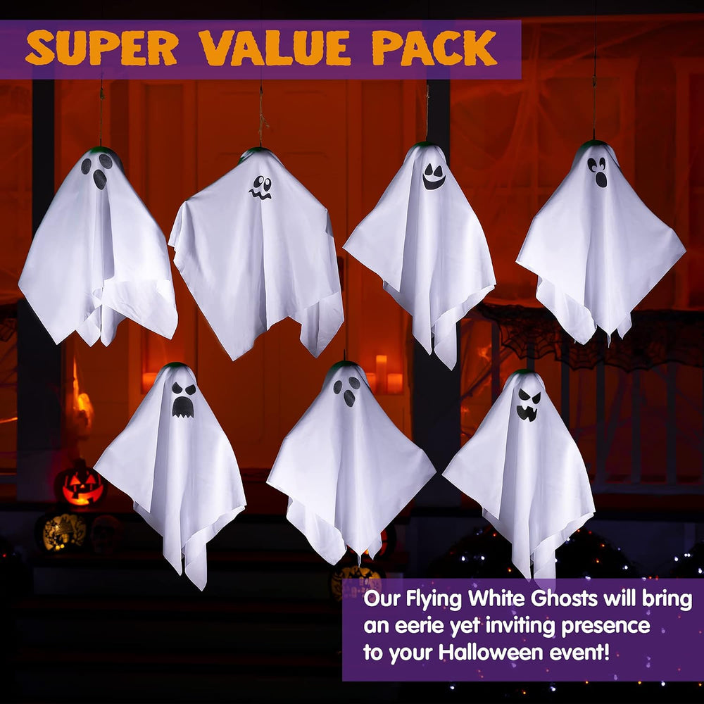 JOYIN 7 Pcs Halloween Hanging Ghost Decorations Outdoor, 19.6” Flying White G...