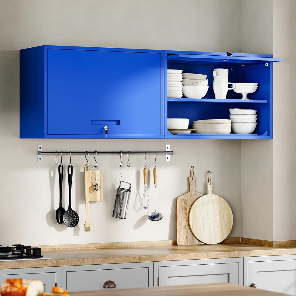 Yizosh Metal Garage Wall Cabinet with Doors and Shelves, Wall Mounted Metal S...