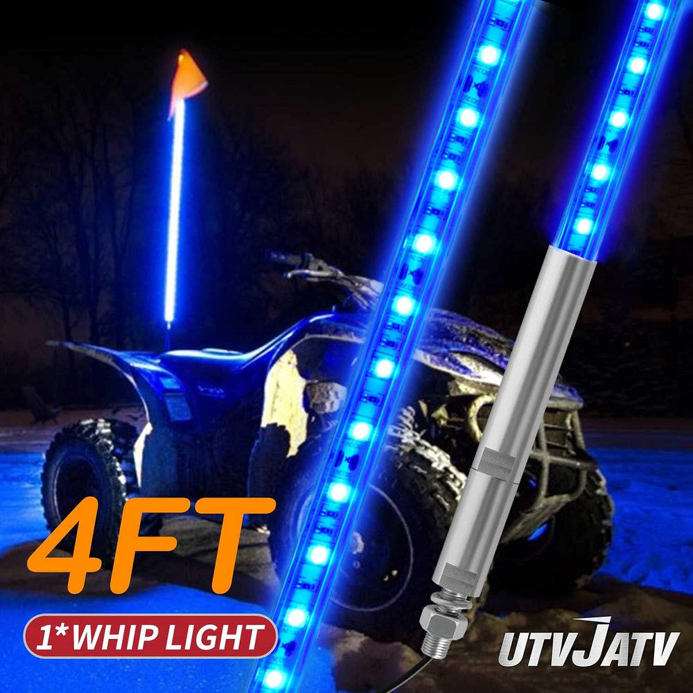 4ft LED Whip Blue Lights Waterproof Flag Pole Safety Antenna with Flag for Ca...