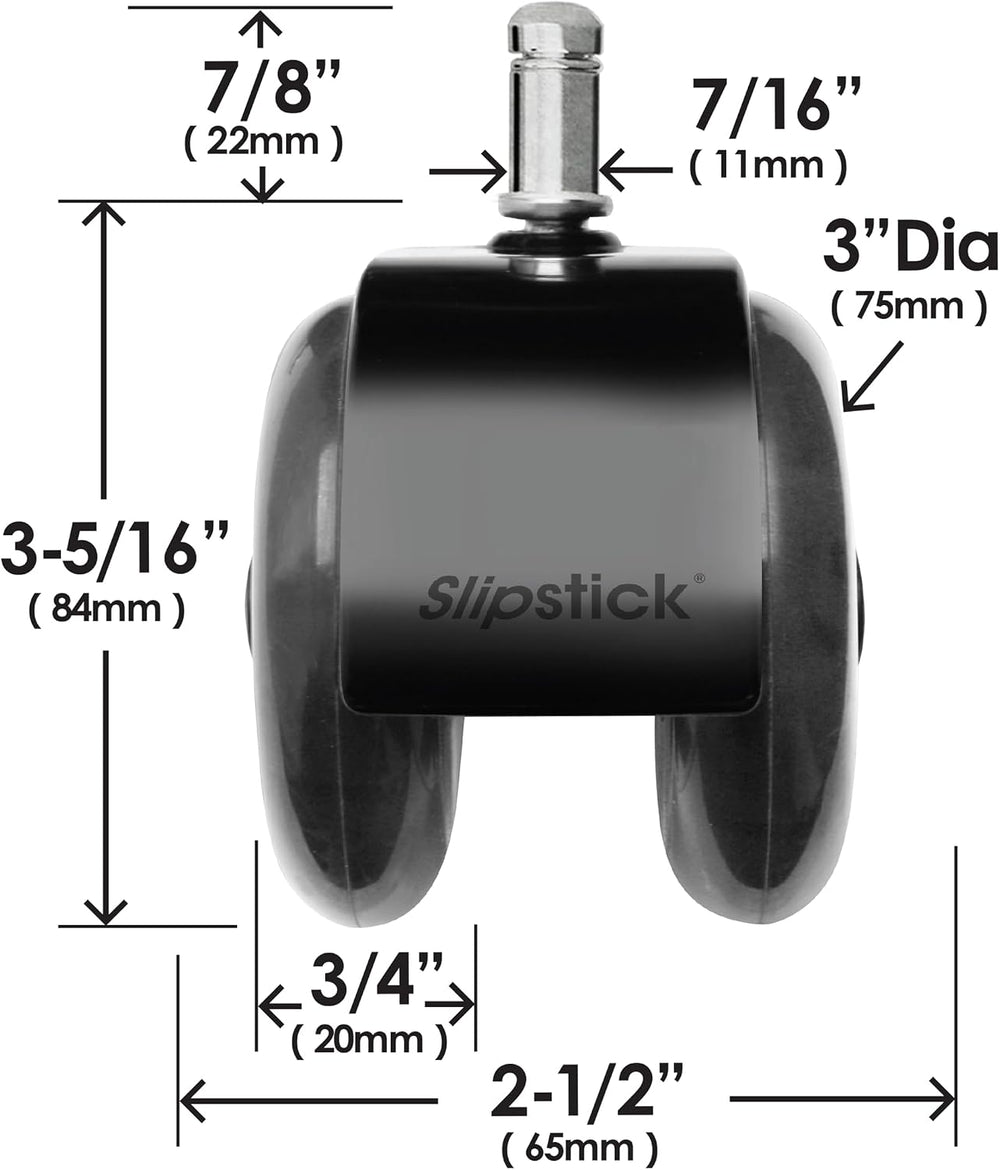 Monster 3” Dual Rollerblade Office Chair Wheels (Set of 5) Slipstick Premium ...