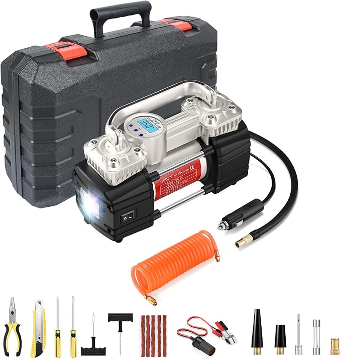 GSPSCN Digital Tire Inflator, Portable Toolbox 12V Air Compressor Pump Heavy