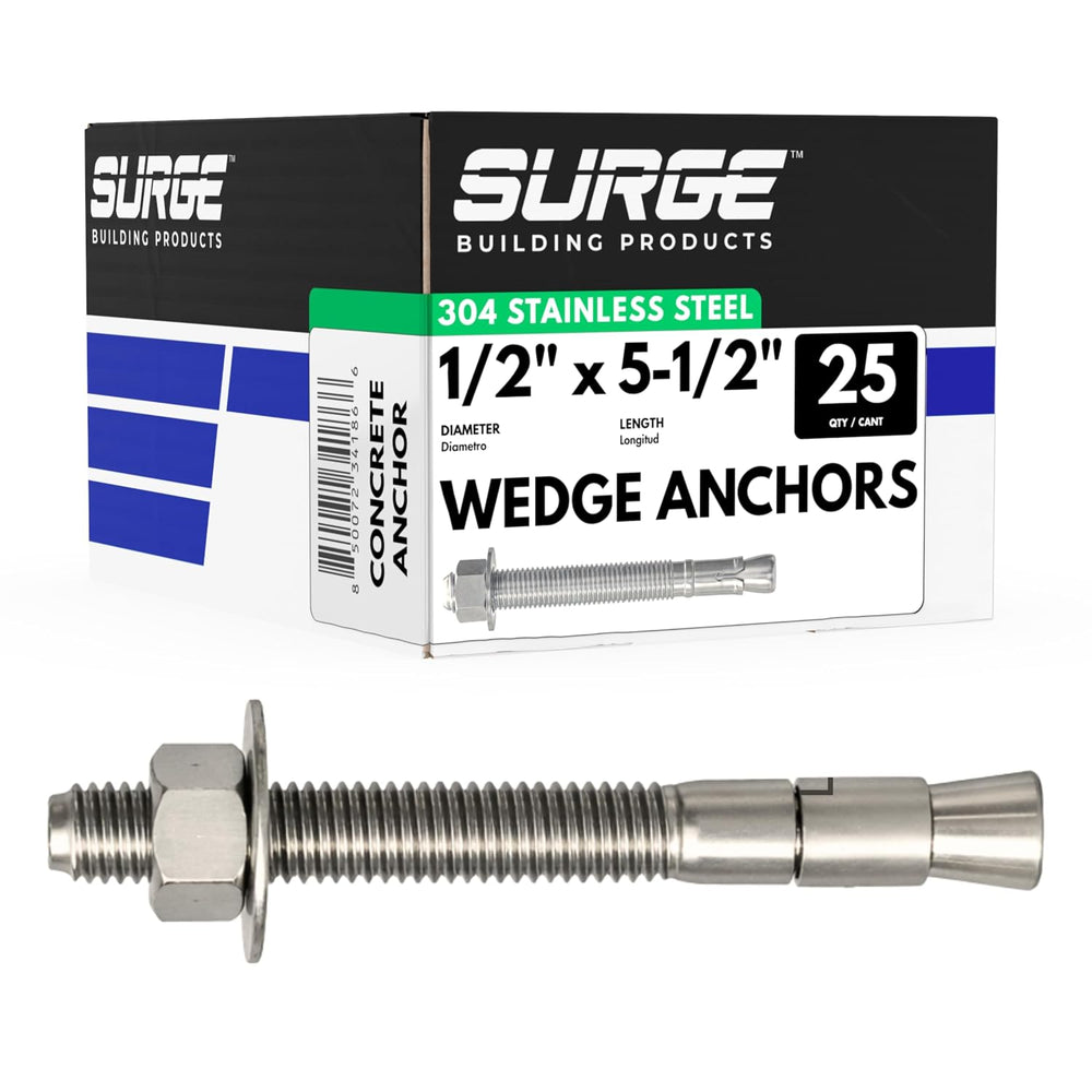 1/2" X 5-1/2" 304 Stainless Steel Wedge Anchors for Concrete (Box o...