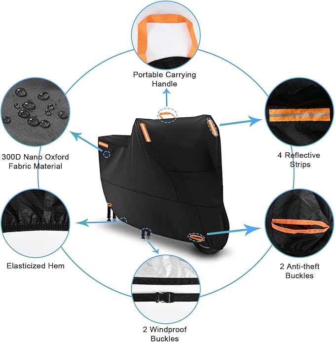 Motorbike Cover for Outside Storage, Waterproof Motorcycle Scooter Moped Cover