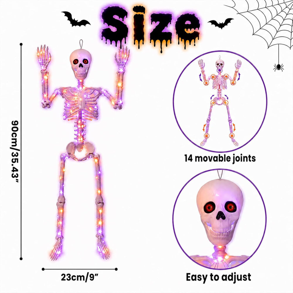 2Pack36 Halloween Skeleton Decoration with Orange&Purple Light