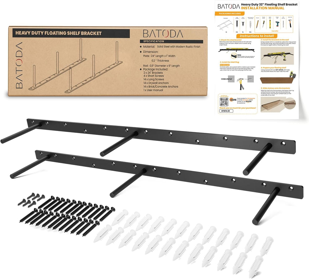 BATODA Hidden Shelf Brackets for Floating Shelves, 32", Steel, Pack of 2