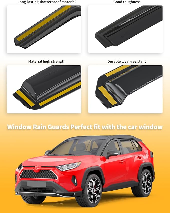 Tape-On Window Rain Guards Fit for Toyota RAV4 2019 2020 2021 2022 2023 2024 ...