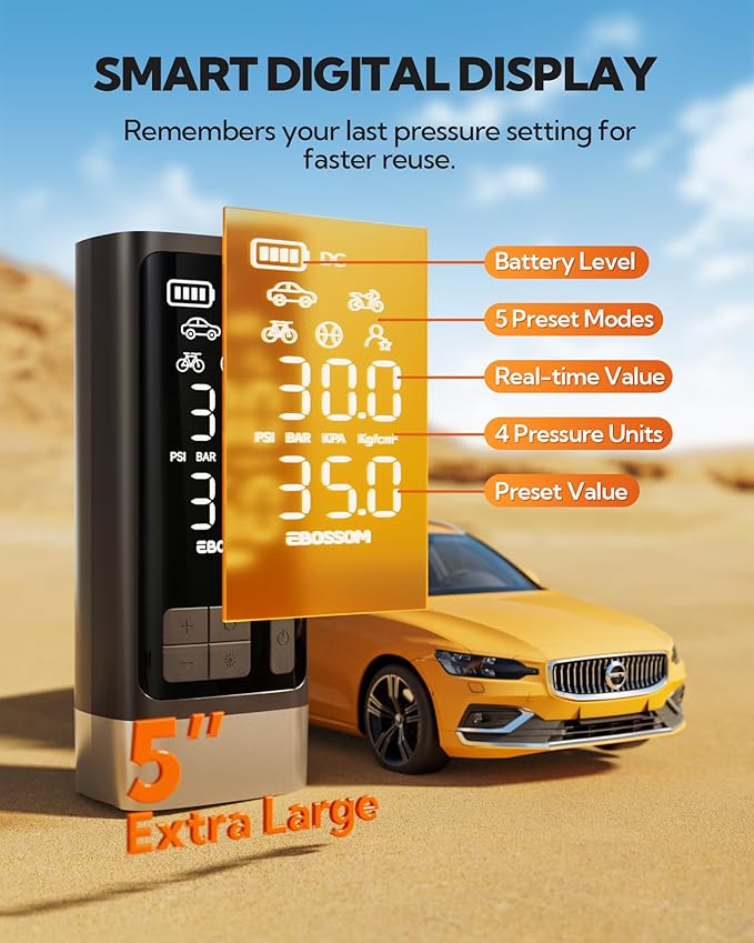Portable Tire Inflator with Dual-Cylinder, 5 x Fast Inflation Car Air