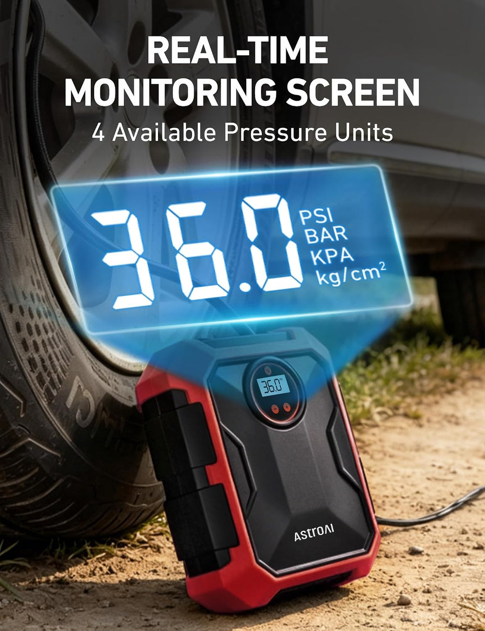 AstroAI Tire Inflator Portable Air Compressor 12V DC Integrated Storage