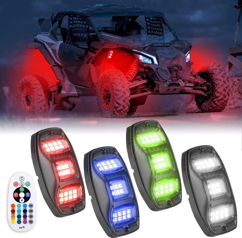 KEMIMOTO 4 Pods LED Rock Lights for Truck UTV, APP RF Dual Control Underglow ...