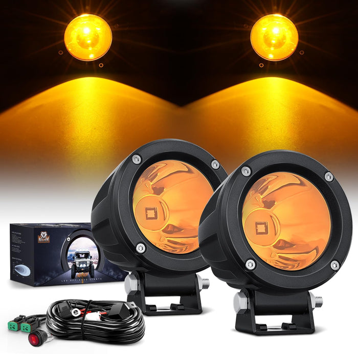 Nilight 2 PCS 3 Inch Spot Round Amber Motorcycle LED Pods