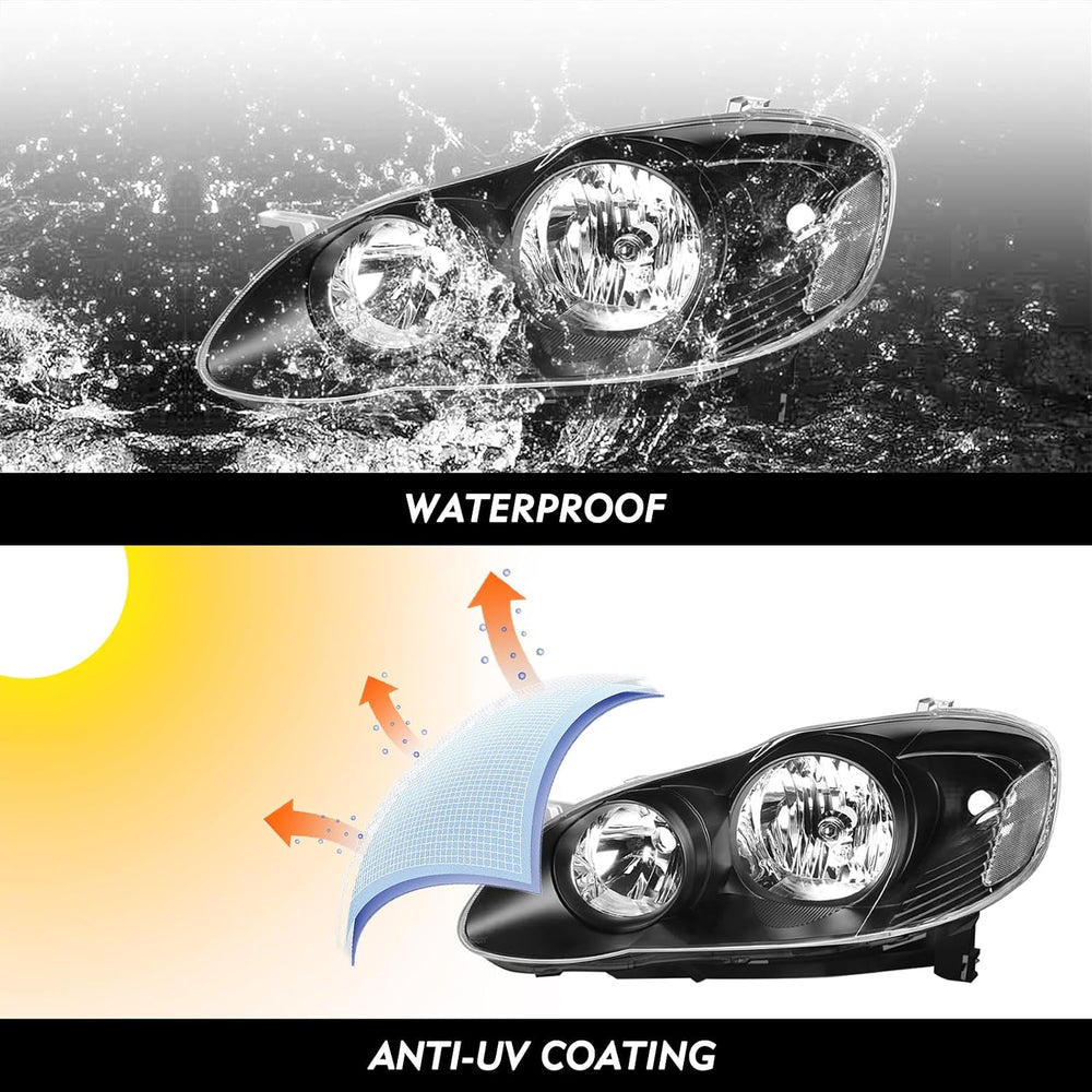 TUSDAR Headlight Assembly Replacement for Toyota Corolla 2003 2004 2005 2006 ...