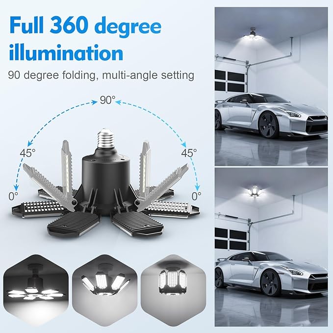 TANBABY Garage Lights, 250W Deformable Ceiling LED Shop Lights, 20000LM LED (...