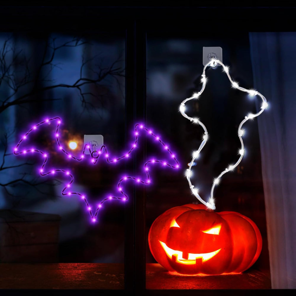 Halloween Window Lights, 2 Pack LED Waterproof Timer Indoor Decor