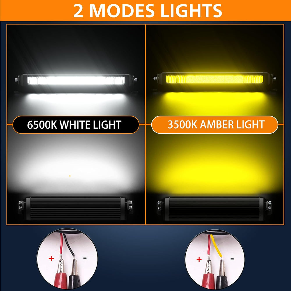 White Amber LED Light Bar 12”100W Slim Off Road Auxiliary Light