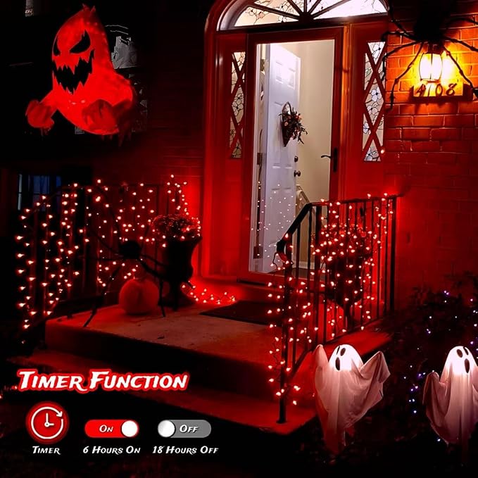 YEGUO 165ft 500 LED Halloween Lights Outdoor Waterproof, Red String Lights Pl...
