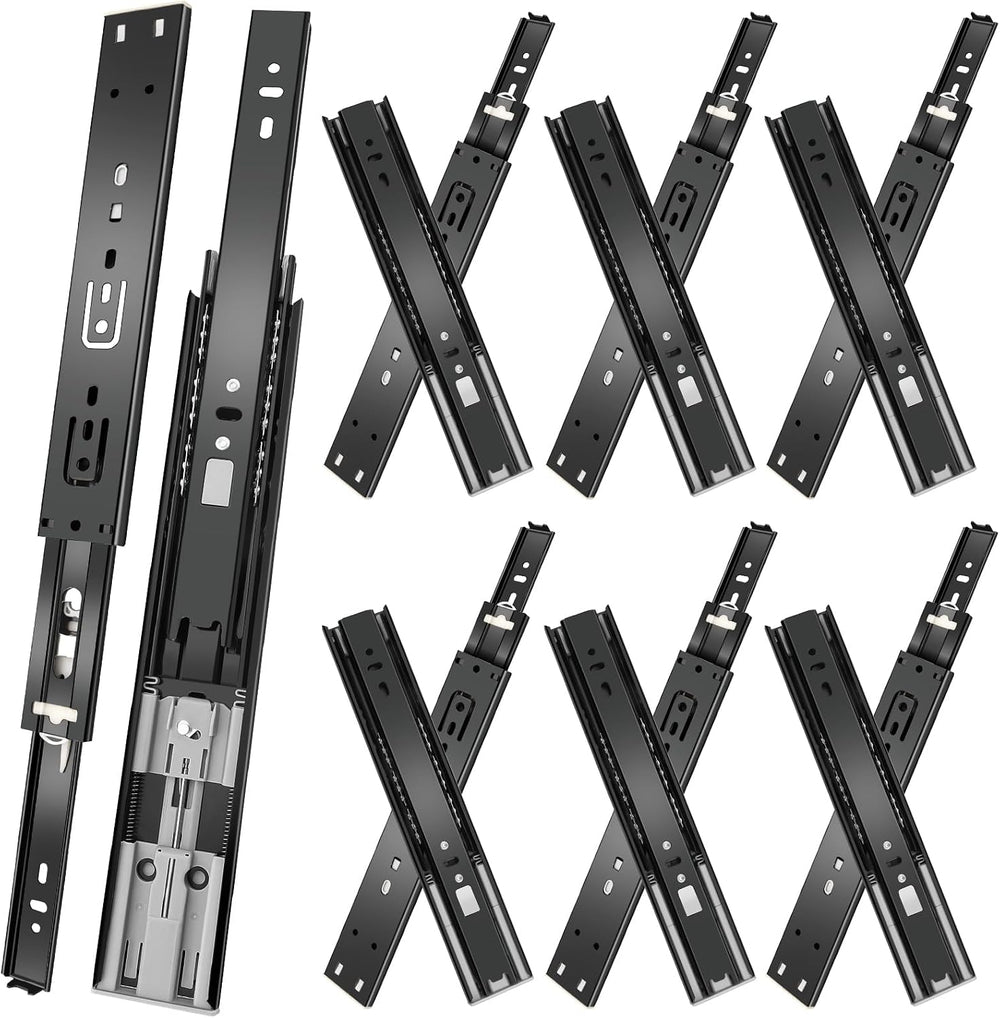 10 inch Drawer Slides 6 Pairs (12pcs) Soft Close 3 fold Full Extension Side M...
