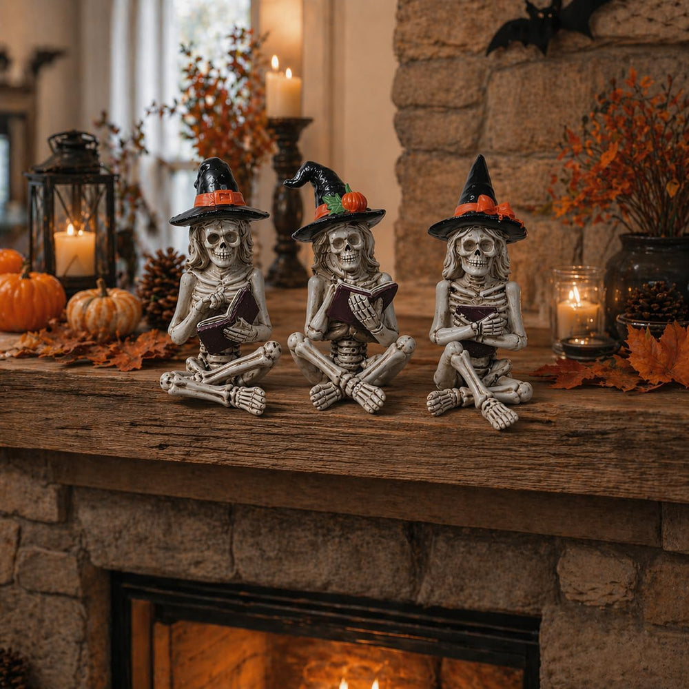 Dlfghos 3 Pieces Halloween Skeleton Statue Halloween Skull Figurine Home Deco...