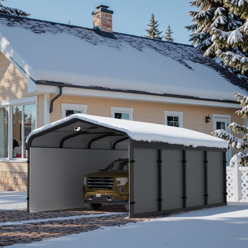 12x20 Heavy Duty Metal Carport Canopy, Drive Through Portable Garage