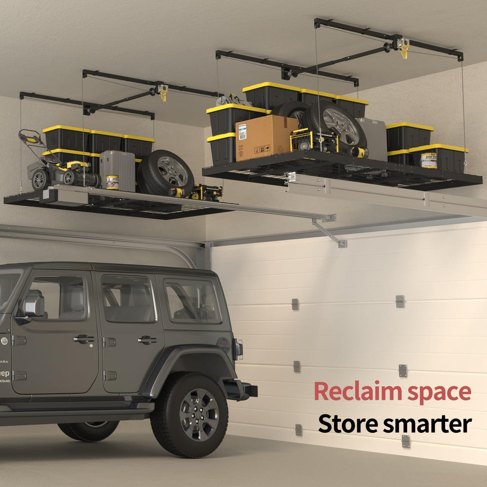 Garage Ceiling Storage Racks – 4x8 FT Overhead Garage Storage Rack with Safet...