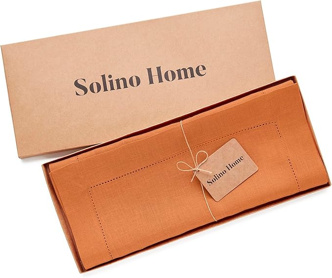 Solino Home Linen Pumpkin Table Runner 72 Inches Long - 100% Pure Linen Hemst...