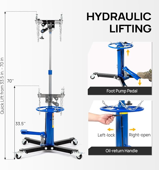 TUFFIOM Transmission Jack, 1100 lbs 1/2Ton Hydraulic 2-Stage High Lift Vertical