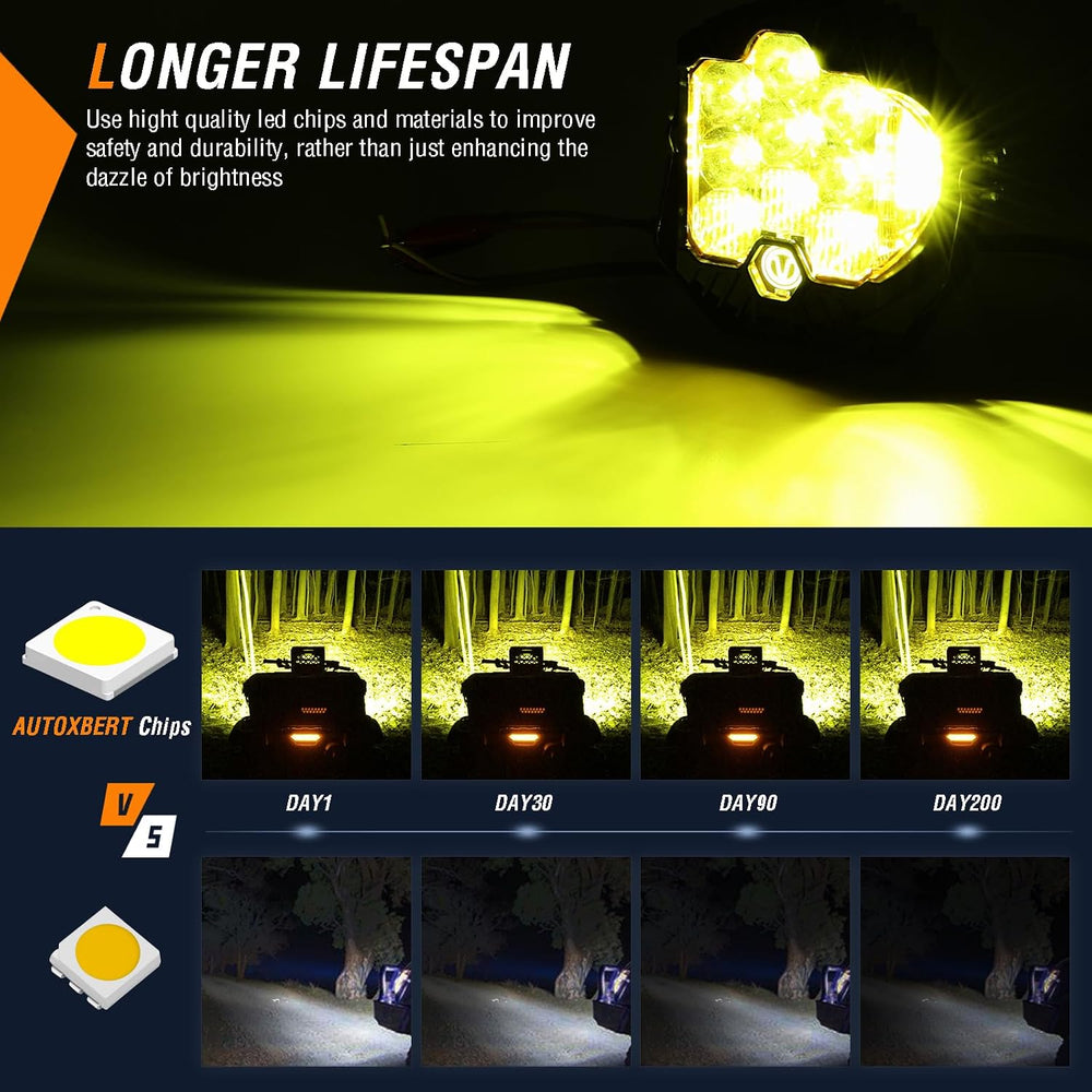 AUTOXBERT 5 Inch Amber Led Driving Light, 50W LED Offroad Side Shooter Pods S...
