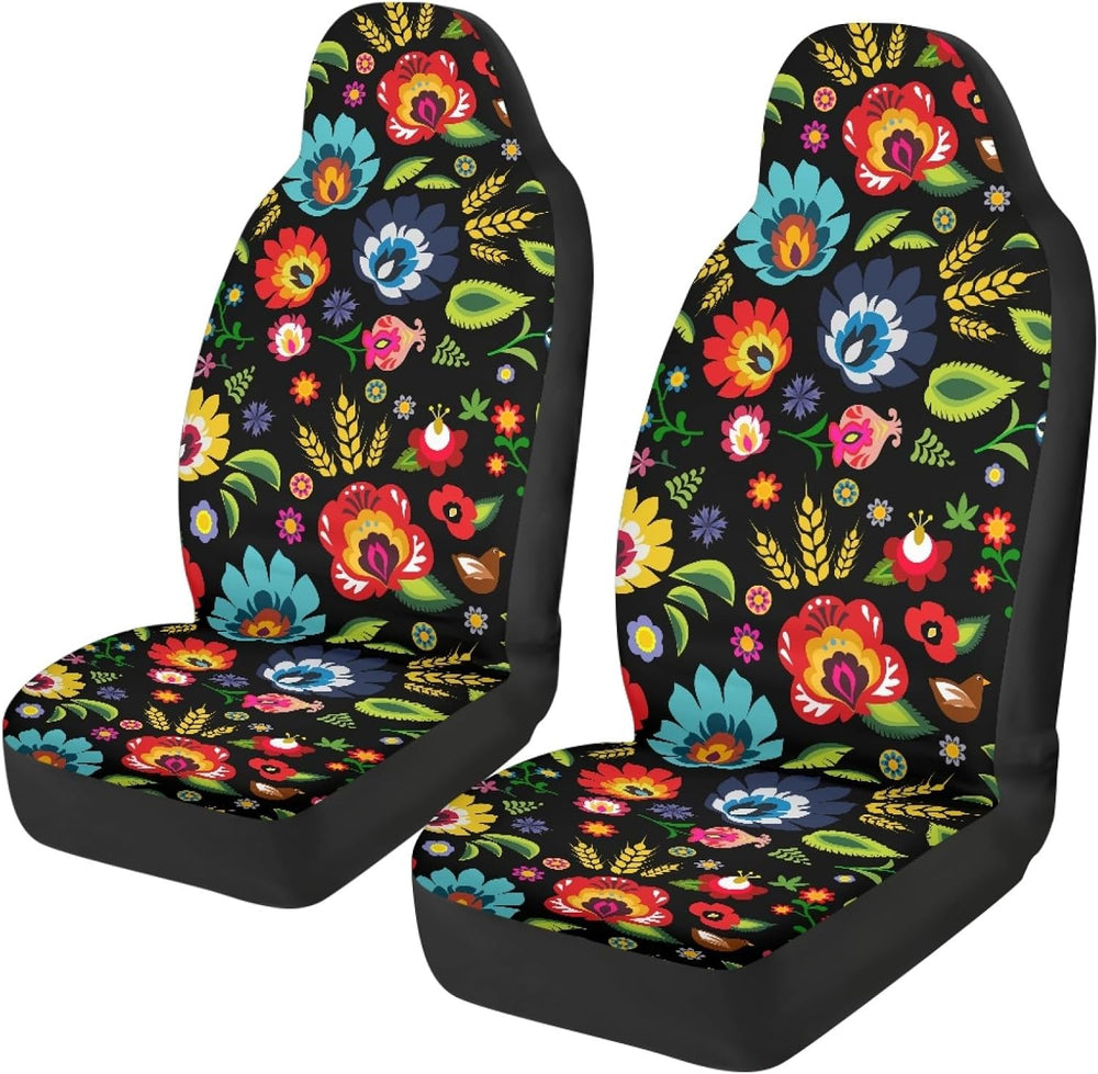 Bulopur Black Boho Floral Car Seat Covers Front Seats Only for Women Men Seat...