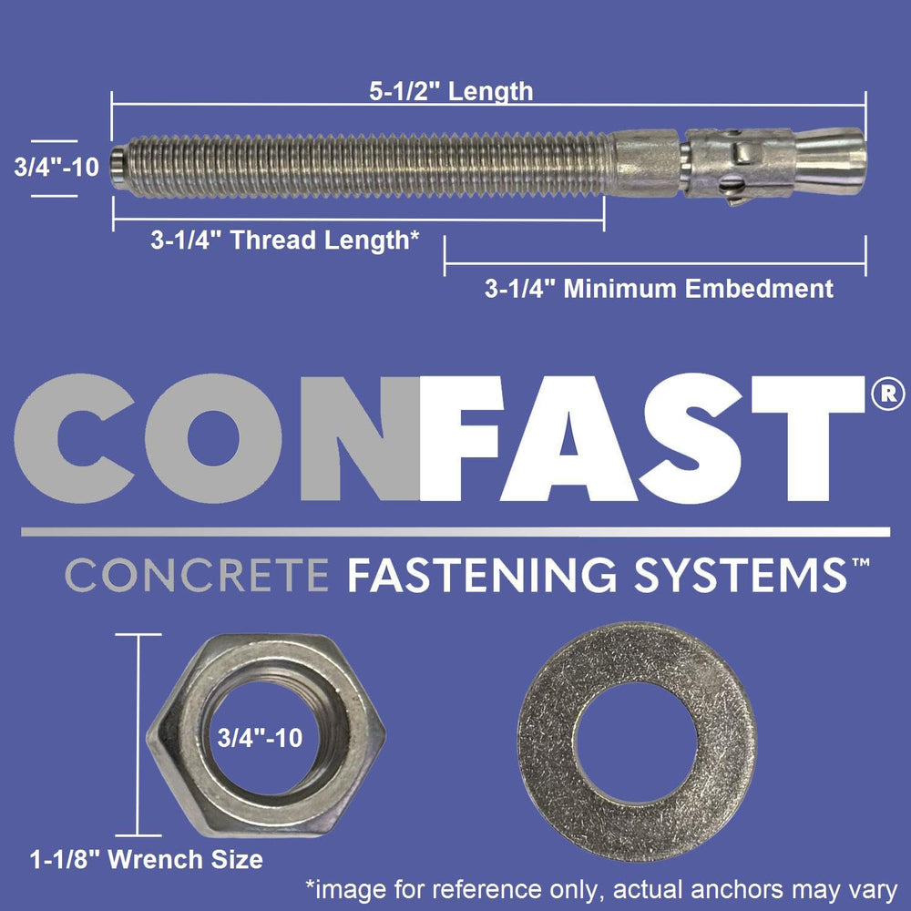 CONFAST 3/4" x 5-1/2" Wedge Anchor Zinc Plated (Box of 10)