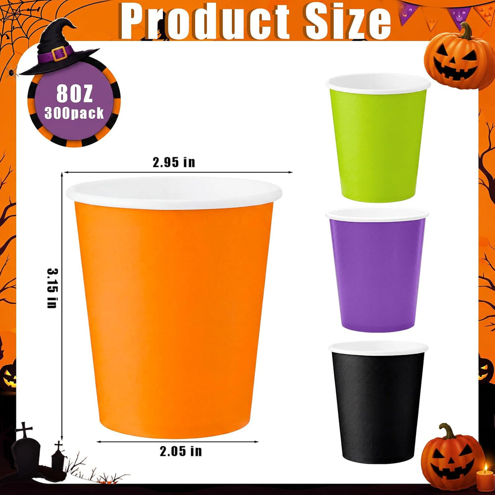 300 Pack 8 oz Halloween Disposable Paper Cups for Halloween Birthday Party