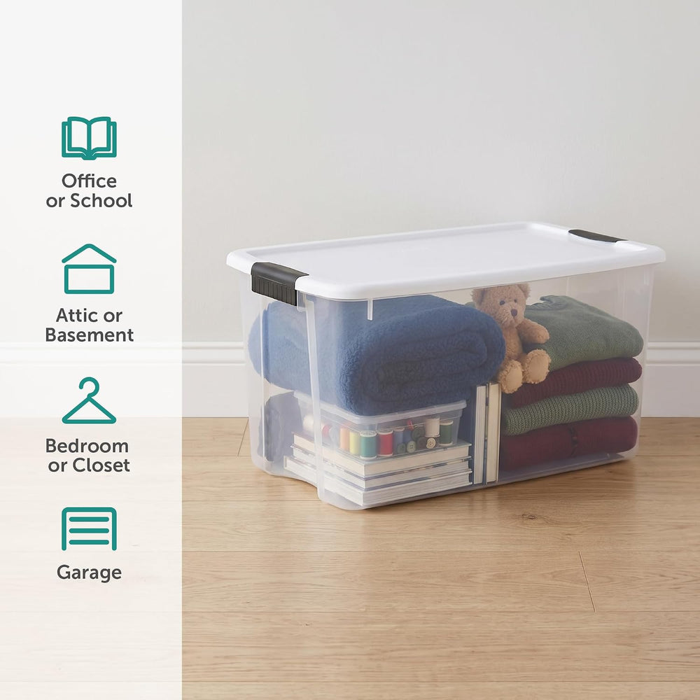 Sterilite Ultra Latch Box with Lids for Home and Office, 70 Quart, 4-Pack