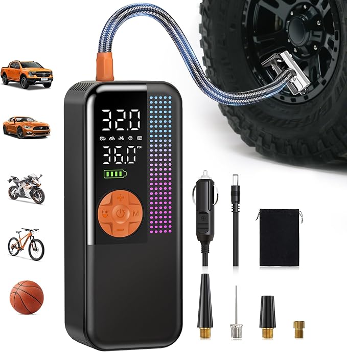 Portable Tire Inflator Air Compressor, 150 PSI Cordless Air Pump, 6000mAh