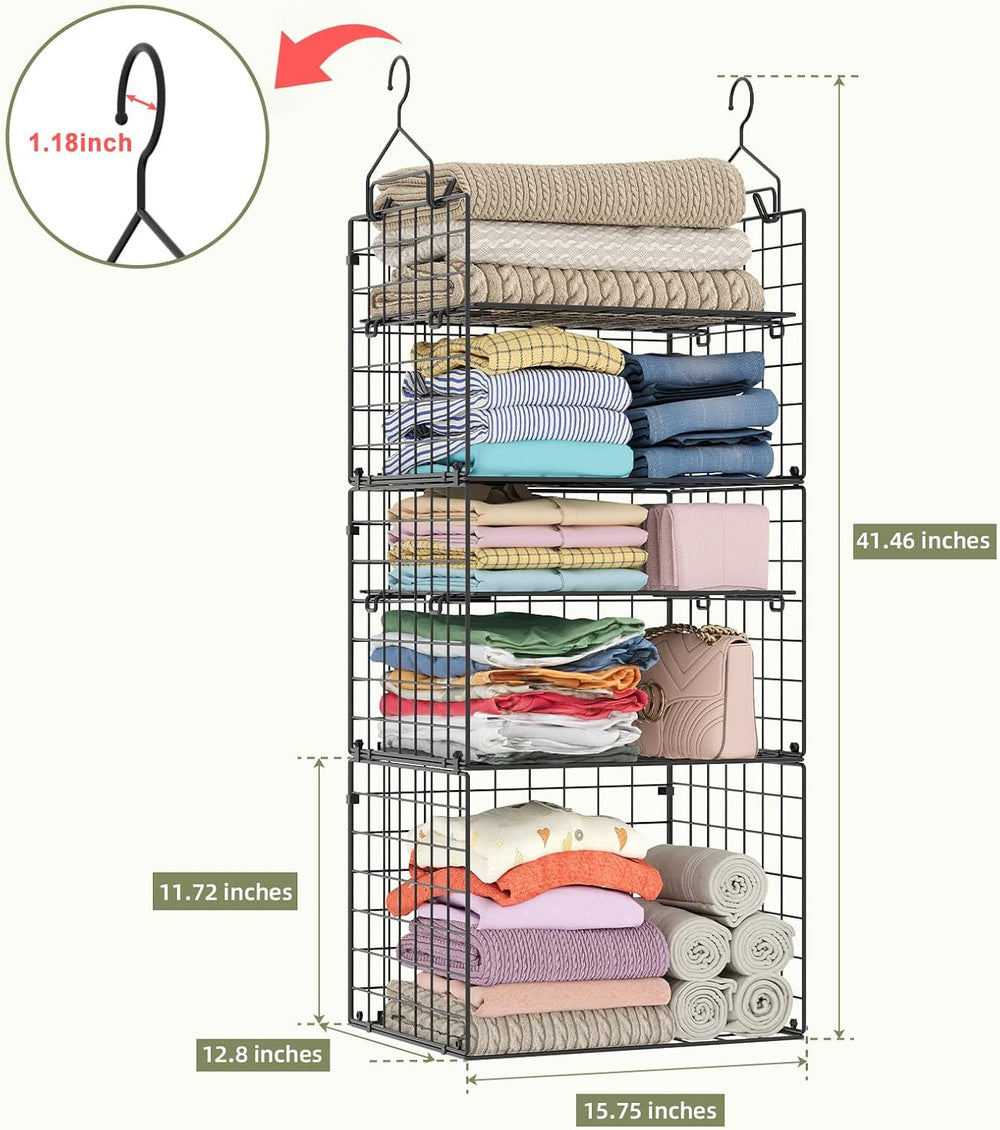 X-cosrack Closet Hanging Organizer Shelves - 5 Tier Wardrobe Organizers and S...