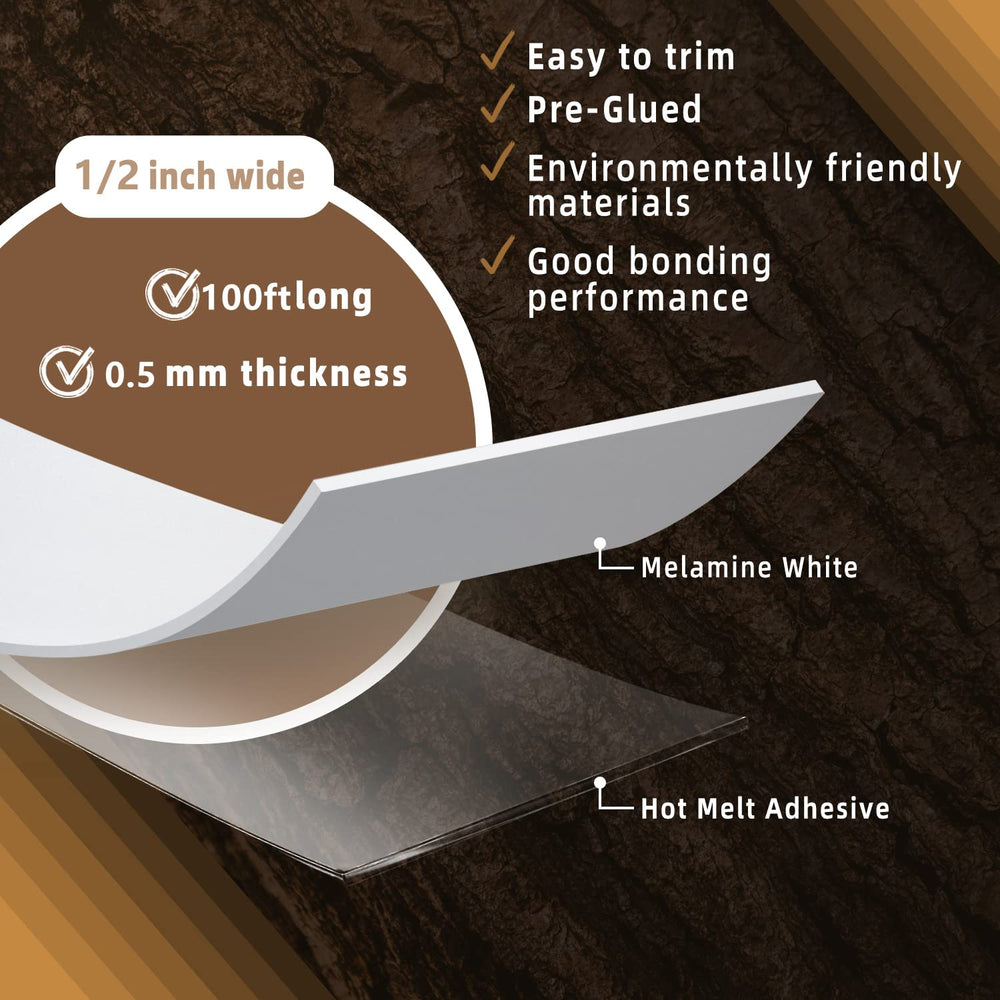 GSCIT Club White Edge Banding, 1/2 inch x 100ft Melamine Edge Banding with Ho...