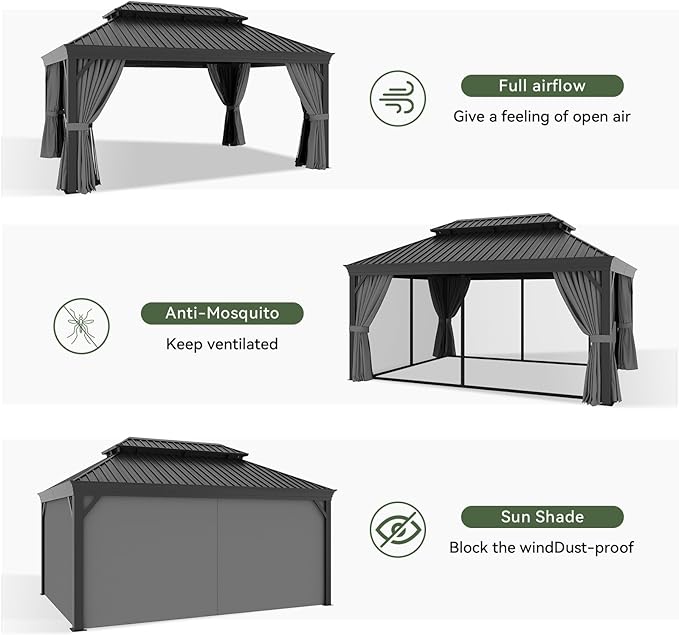 Aoxun 12' X 16' Permanent Hardtop Gazebo Aluminum Gazebo