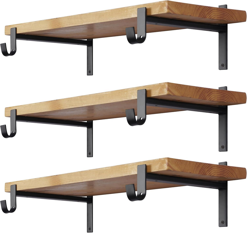 EZYDECOR Closet Rod Bracket Shelf Brackets with Hook Black 12 Inch 6 Pack