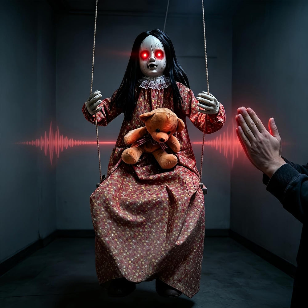Scary Halloween Decorations Outdoor 45" Hanging Swinging Doll Creepy Girl