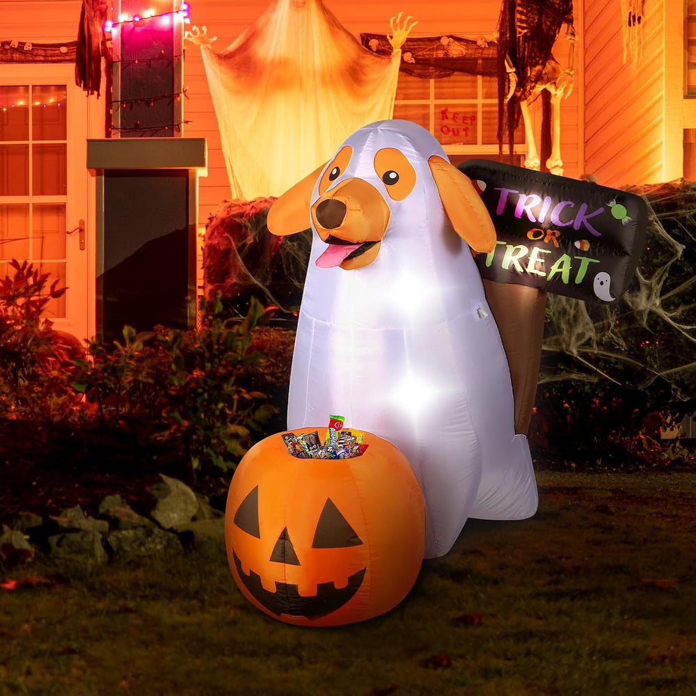 Halloween Inflatables Ghost Dog 4 FT Inflatable Halloween Dog with a Pumpkin ...