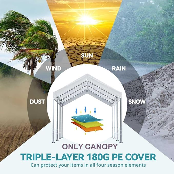 10'x20' Upgraded Carport Replacement Top Canopy Cover
