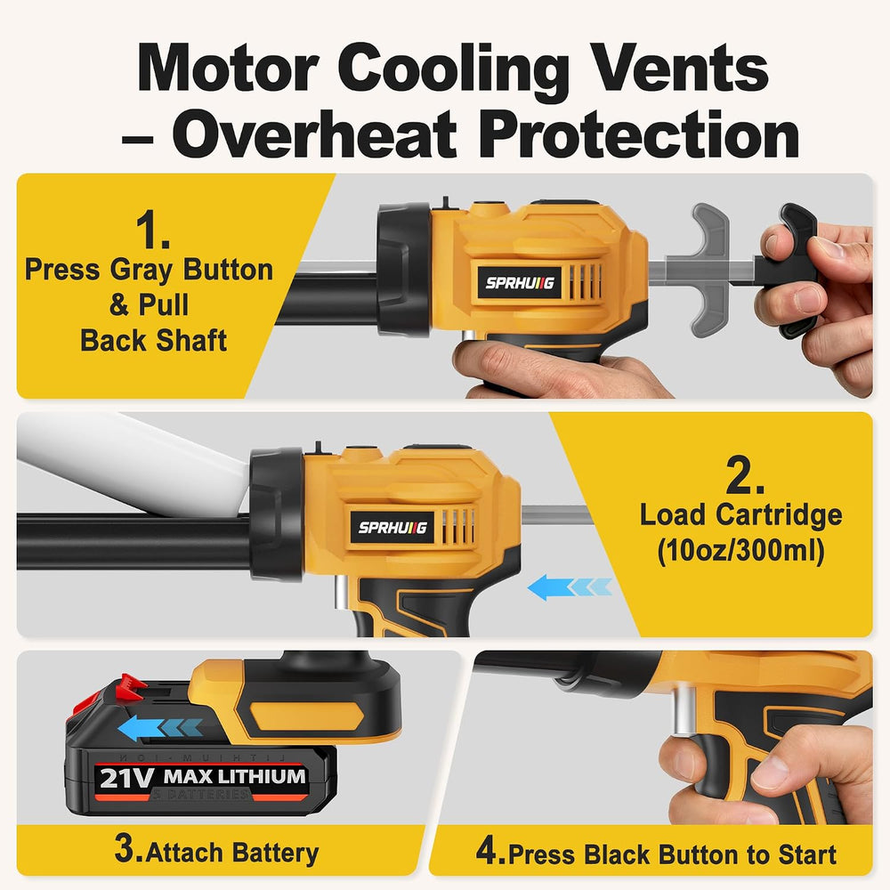 Cordless Electric Caulking Gun Automatic Battery Powered Caulk Gun with 21V 2...