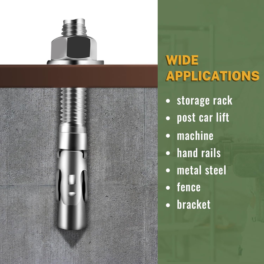 LIONMAX Stainless Steel Concrete Anchors, 3/8" x 5" Wedge Anchors, ...