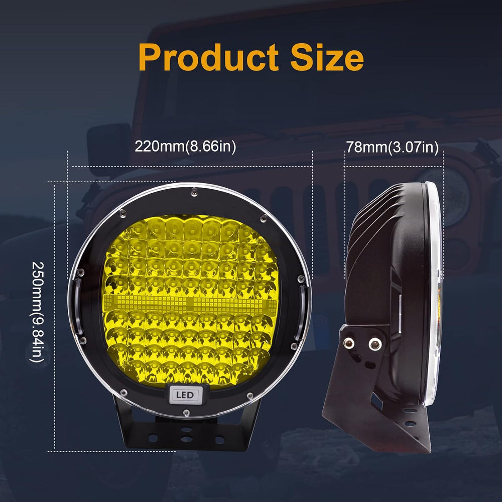 Safego 9inch round led light bar 2Pcs Amber round offroad lights 408W Waterpr...